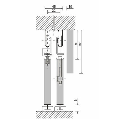 A15-5 zestaw.2 / Okucia drzwi przesuwnych zestaw dwurolkowy na jedne drzwiwi
