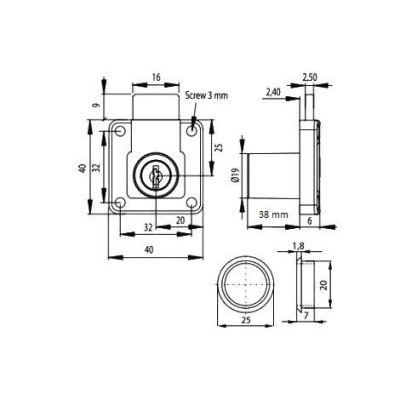 A13-9 19/32 / Zamek cylindryczny nakładany